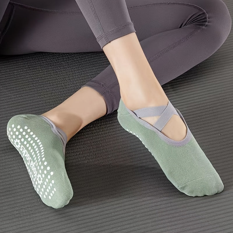 Women's Non Slip Cross Strap Yoga Socks with Grips