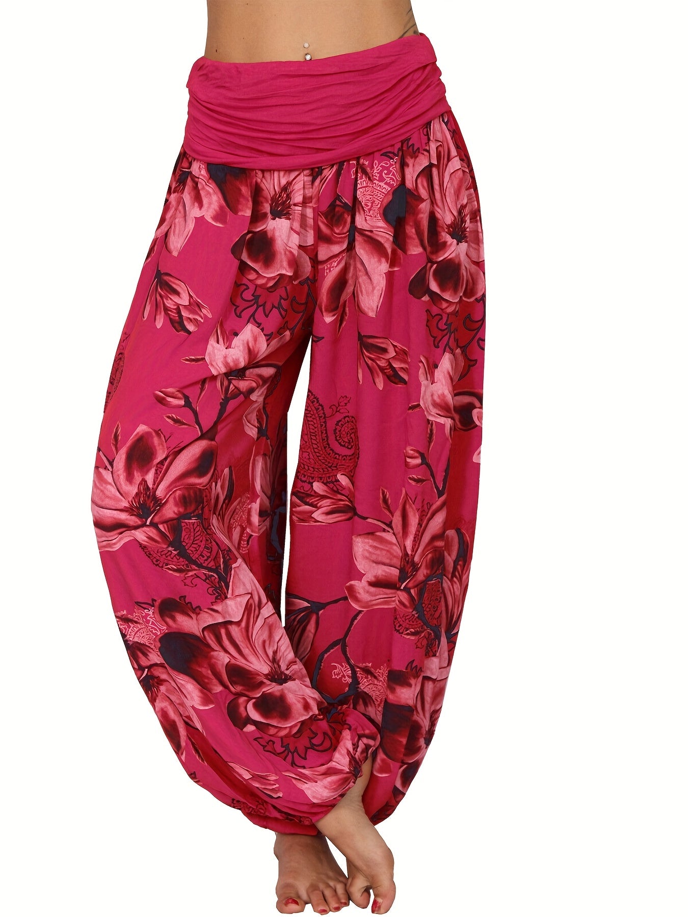 Boho Floral Print Harem Pants for Women