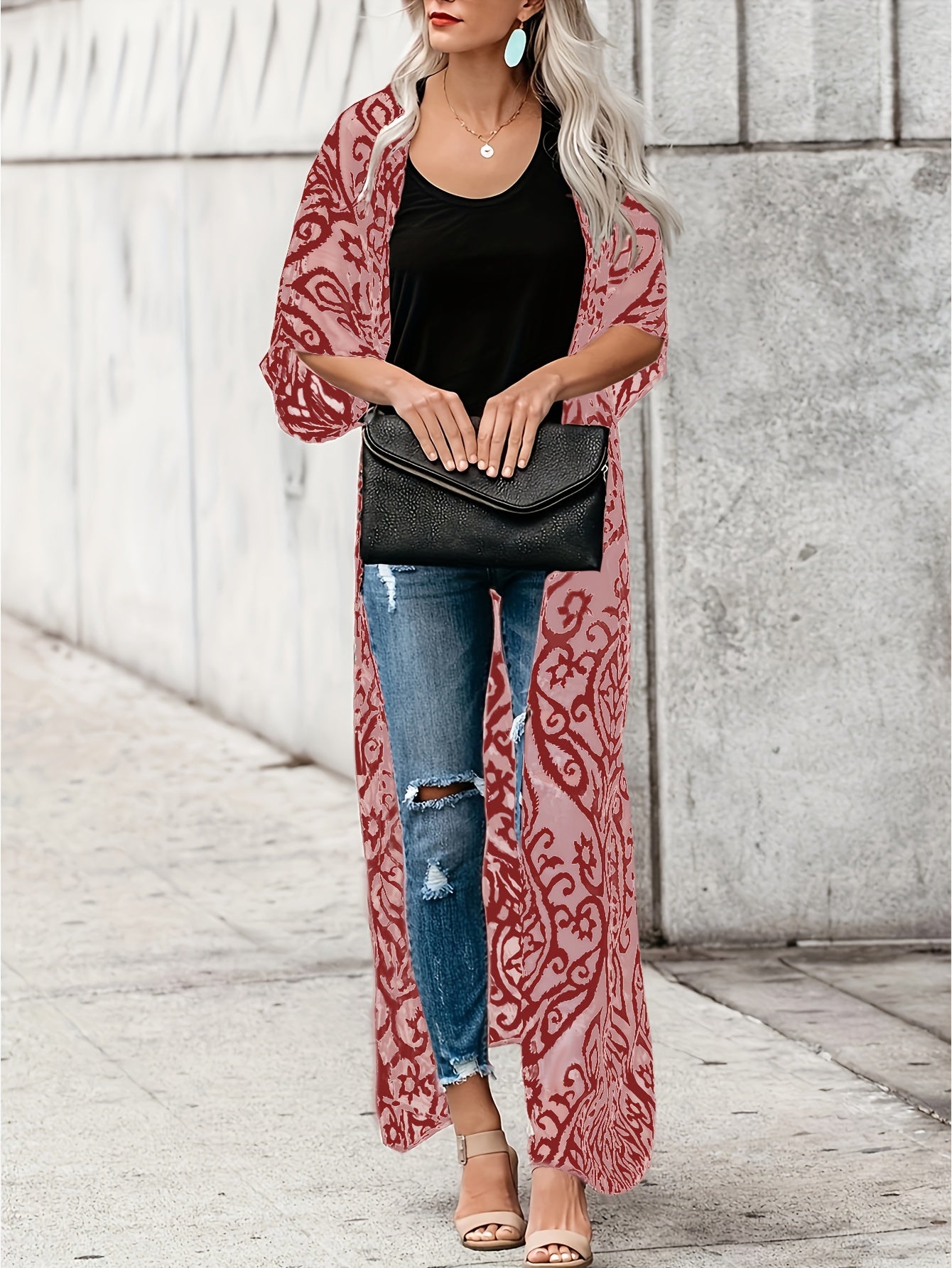 Tribal Print Boho Cover Up Maxi Kimono