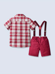 Boy's Gentleman Bowtie Shirt & Overalls Set for Summer Party