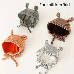 Striped Baby Ear Protection Hat Spring Autumn Cap