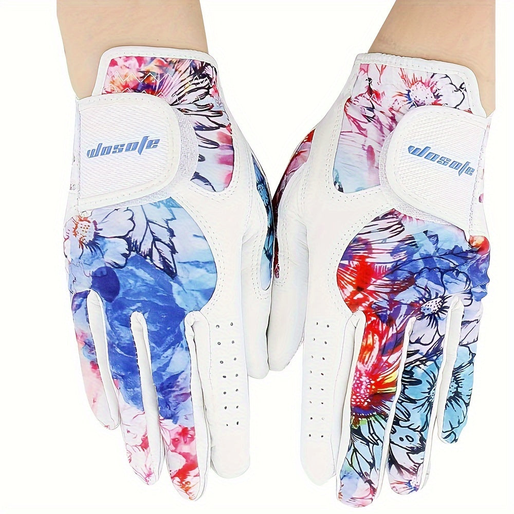 Women's Golf Gloves Flower Print Non-Slip Athletic Gloves