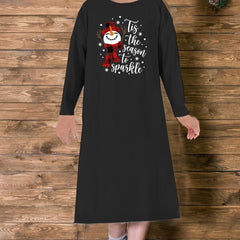 Snowman & Snowflake Print Long Sleeve Tee Nightdress