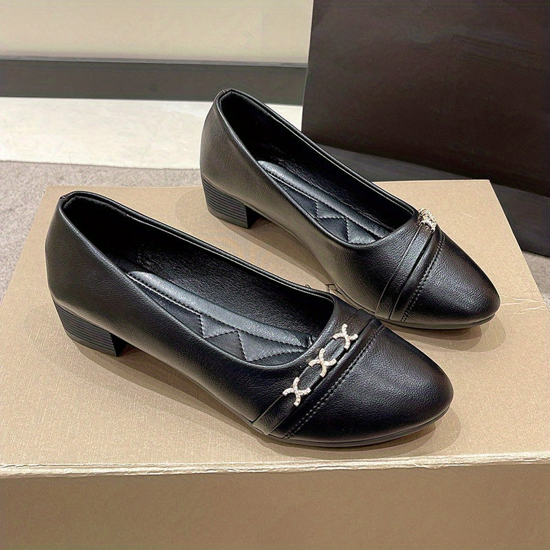Women's Soft Sole Almond Toe Slip On Low Heel Comfy Shoes
