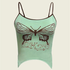 Y2K Butterfly Print Cami Top Summer Sleeveless Crew Neck Women's Clothing