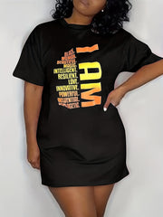 Women's Tee Dress Letter Print Short Sleeve Round Neck