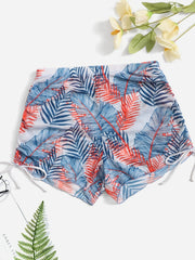 Tropical Plant Print Tie Side Swim Short