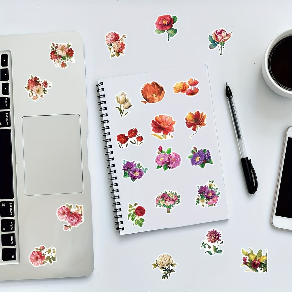 50pcs Flower Stickers Scrapbooking DIY Arts Crafts Journals