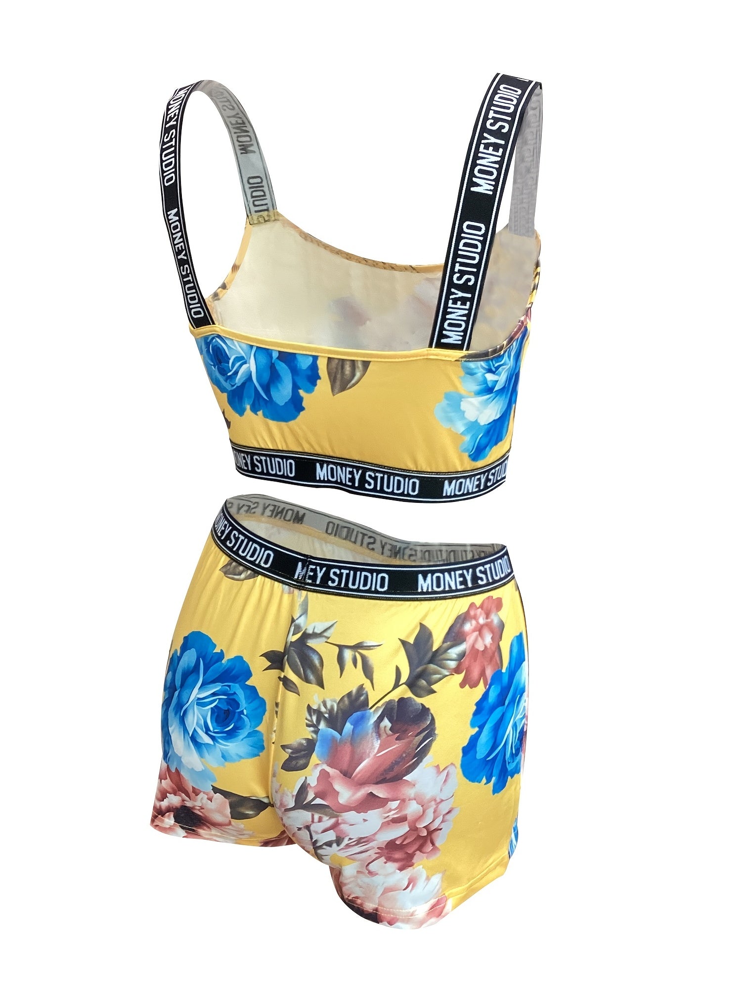 Floral Print Two-piece Set Sleeveless Crop Top & Shorts