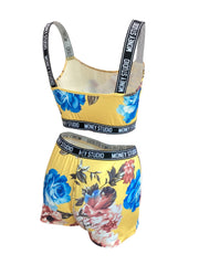 Floral Print Two-piece Set Sleeveless Crop Top & Shorts
