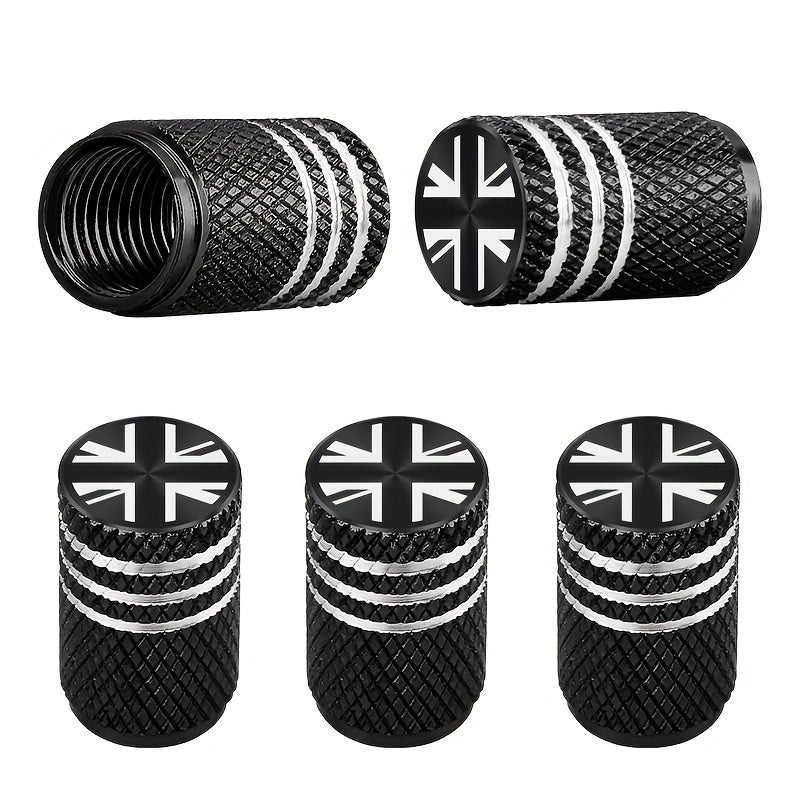 Set of 5 Metal Gasket Tire Valve Stems & Caps - British Standard