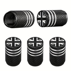 Set of 5 Metal Gasket Tire Valve Stems & Caps - British Standard
