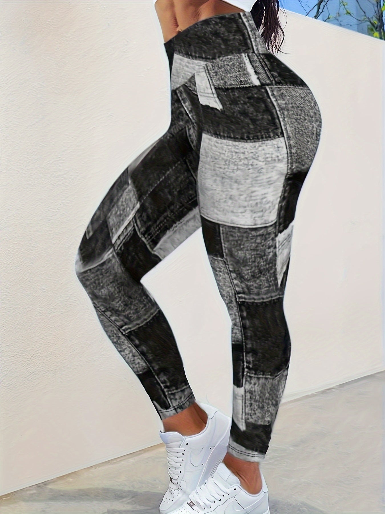 Denim Print Tummy Control High Rise Leggings