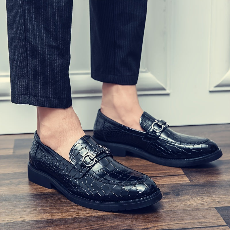 Men's Crocodile Print Bit Loafer Shoes for Wedding