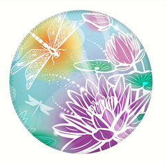 Dragonfly And Lotus Pattern Circular Stitched Edge Mousepad