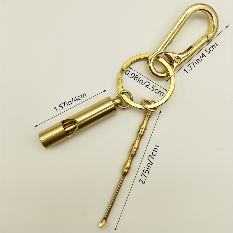 Copper Alloy Whistle Ear digging Spoon Keychain Outdoor Gift