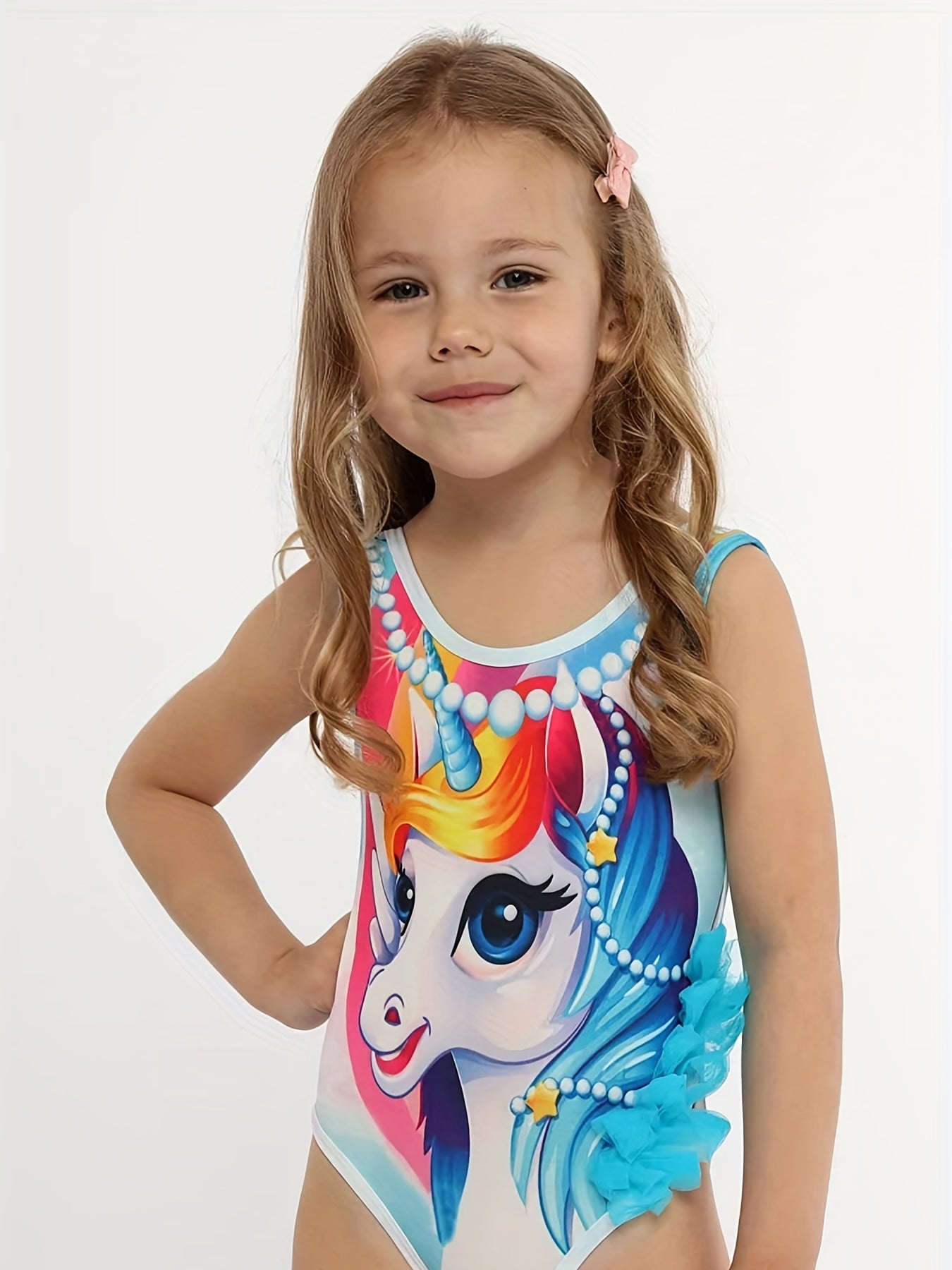 Toddler Girl's Unicorn Pattern Onesie Swimsuit Mesh Ruffle Tankini