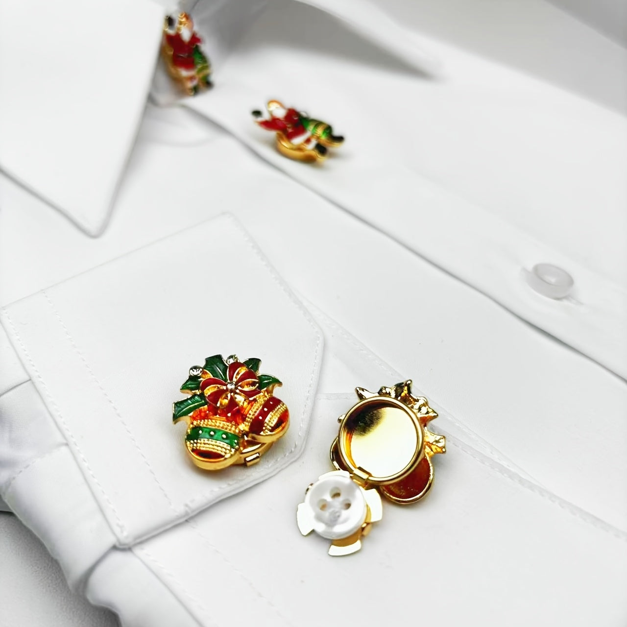 Stylish Santa Claus Shirts with Decorative Rhinestone Buttons