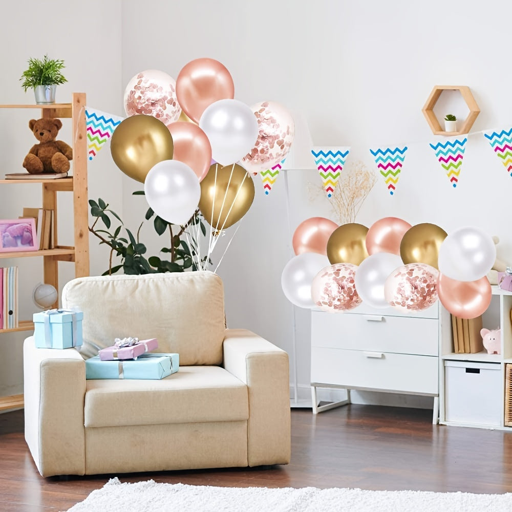 50pcs 12in Rose Golden Confetti Balloon Set - Party, Wedding Shower Decoration