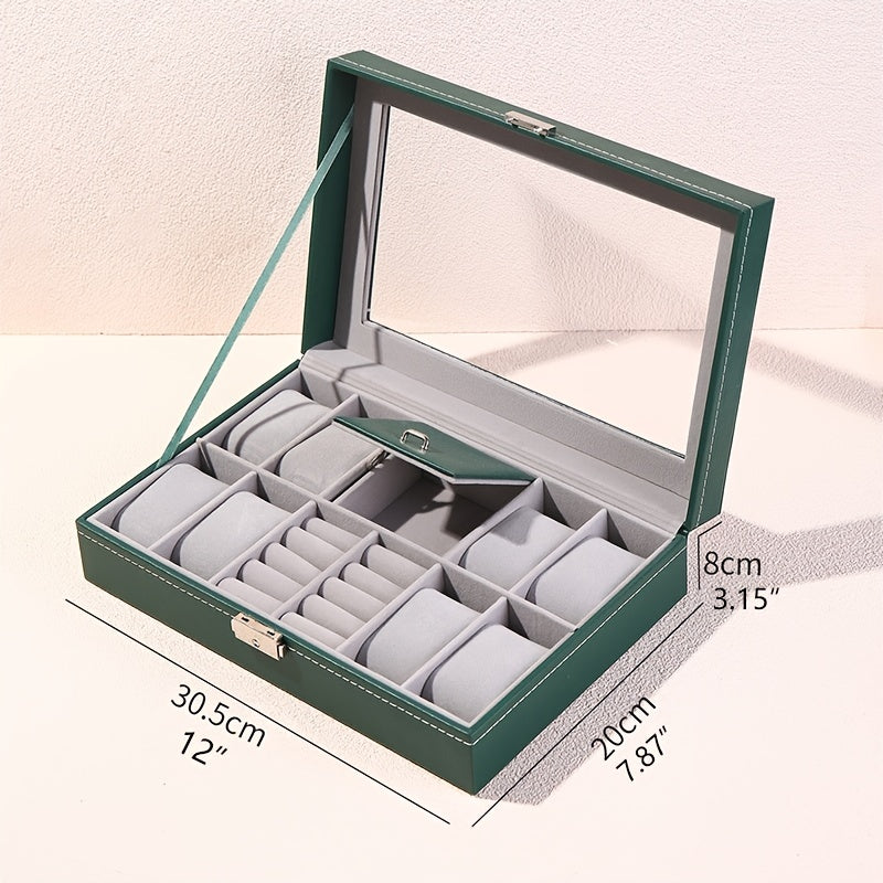 Dark Green Dust-proof Watch and Jewelry Storage Box