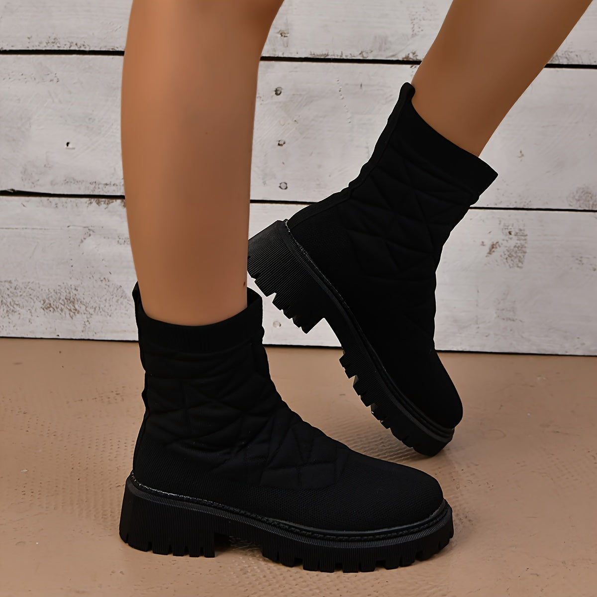Women's Thick Sole Thermal Mid Calf Boots Chunky Heeled Winter Booties