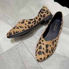 Leopard Print Ballet Flats Pointed Toe Soft Sole Micro Suede Shoes