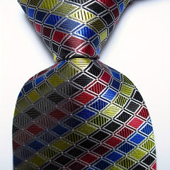 Men's Plaid Paisley Necktie Red Pink Green Tie Business Style