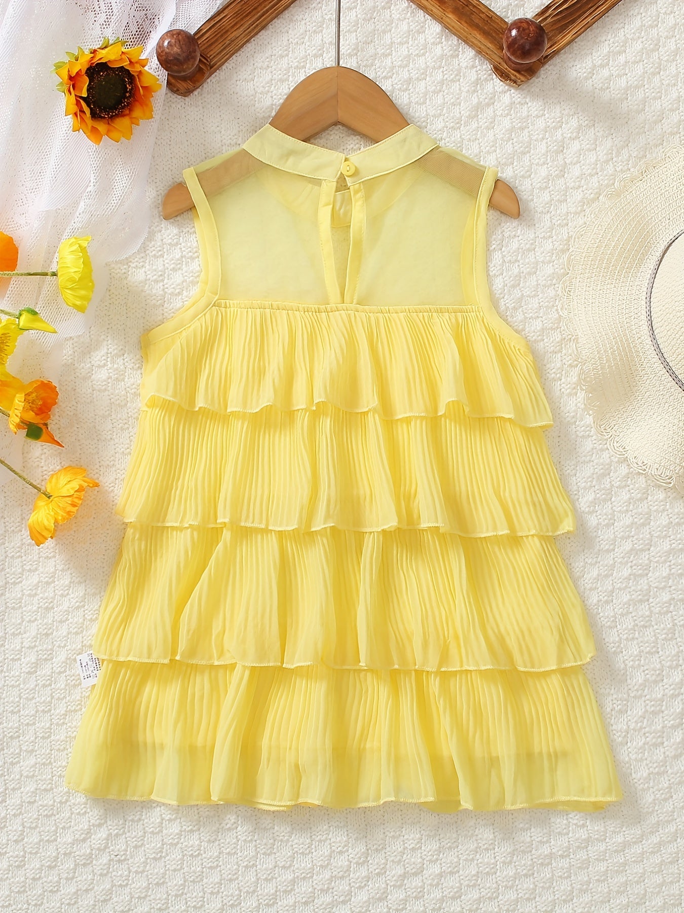 Girls Mesh Neck Layered Stitching Tank Dress For Summer