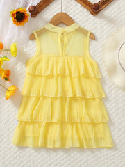 Girls Mesh Neck Layered Stitching Tank Dress For Summer