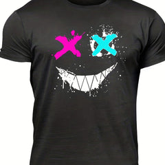 Men's Graffiti Smile Print T Shirt Crew Neck Tee