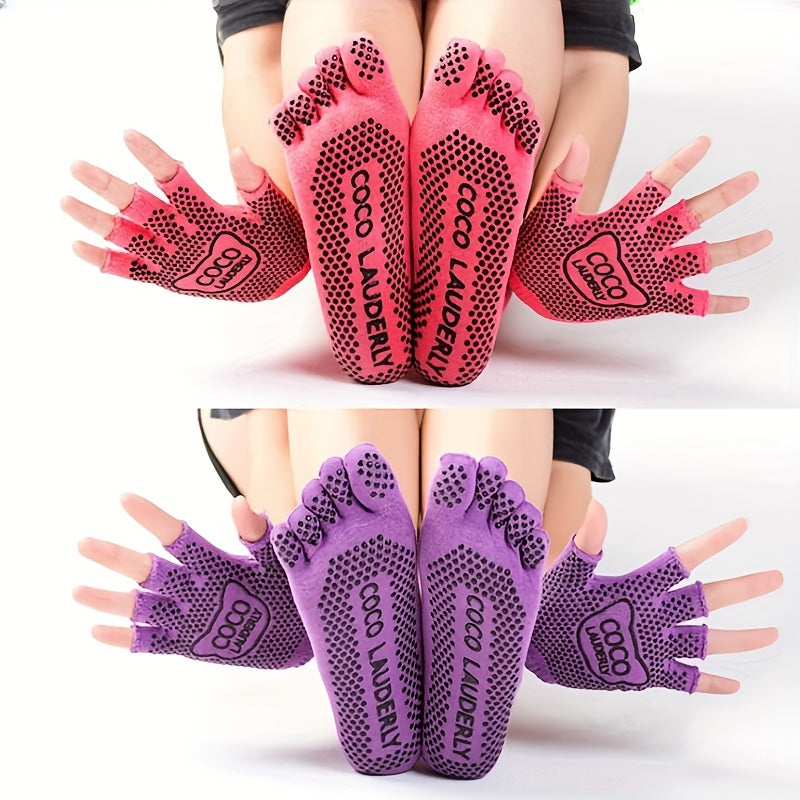 Anti Slip Yoga Gloves & Socks Set, Finger Separation, Sports Grip, 2 Pcs