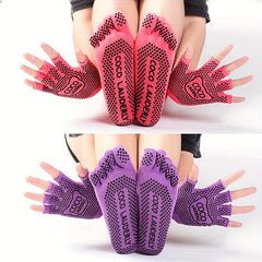 Anti Slip Yoga Gloves & Socks Set, Finger Separation, Sports Grip, 2 Pcs