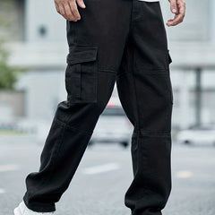Men's Loose Fit Flap Pocket Jeans Casual Denim Pants