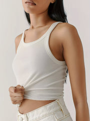 Ribbed Cami Top Crew Neck Sleeveless Summer Top