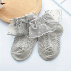 Kids Mesh Trim Short Crew Socks - Breathable Comfortable Princess Socks