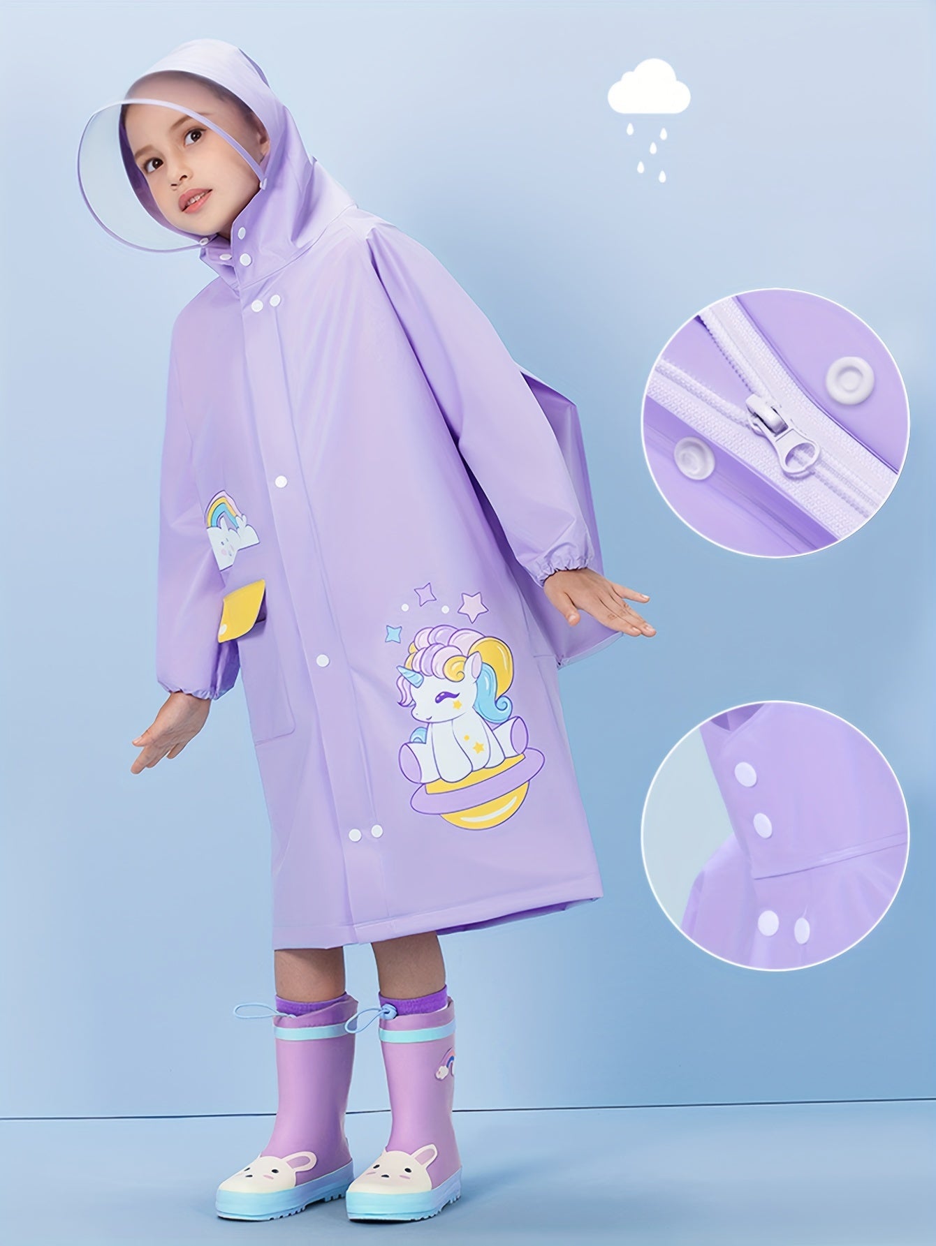 Waterproof Unicorn Graphic Raincoat Poncho for Girls