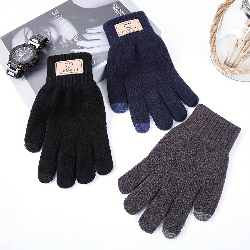 Knitted Pineapple Pattern Gloves for Men Women Non Slip Warm Gloves
