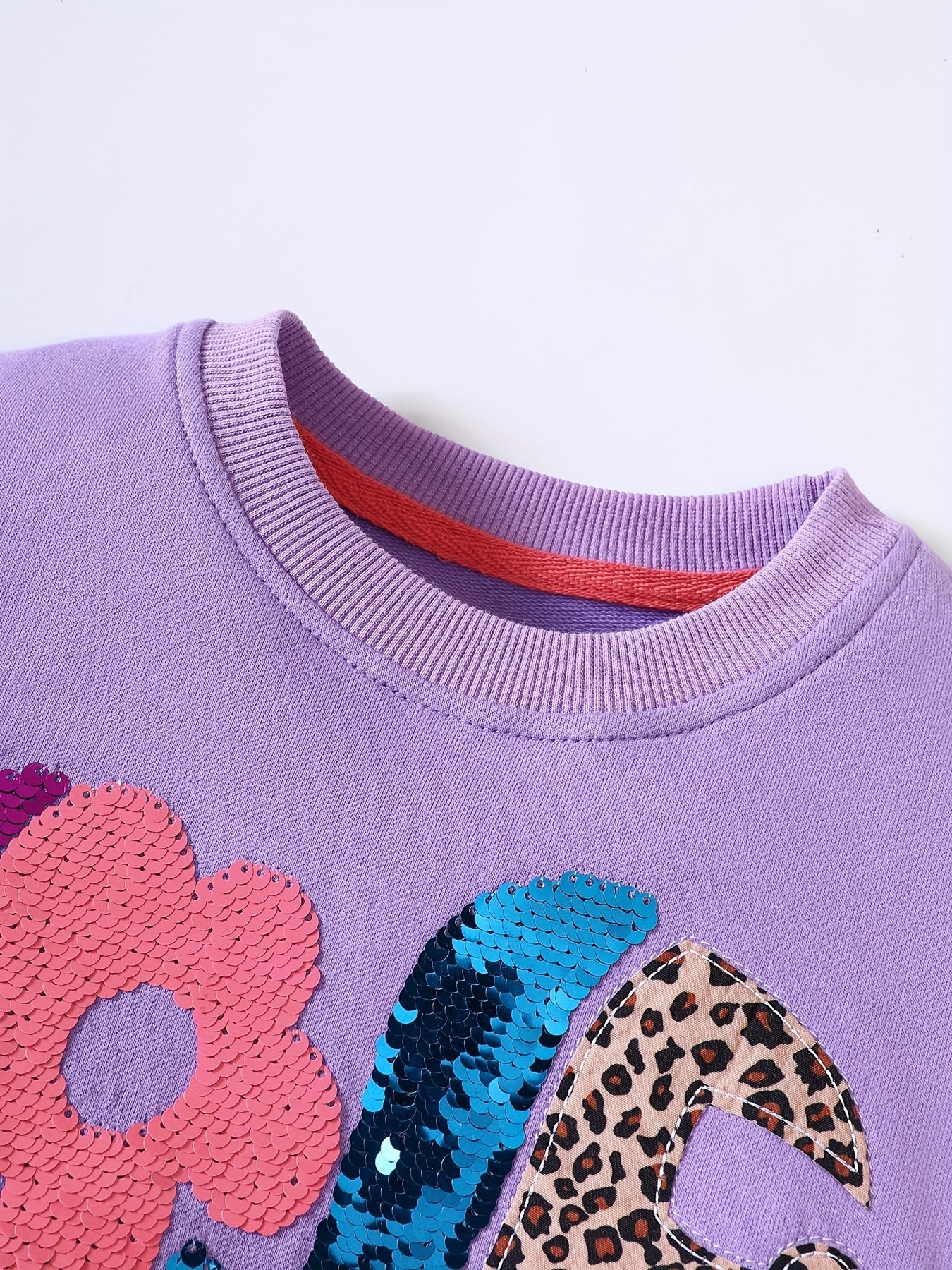 Girls Sequin Applique Crew Neck Sweatshirt Casual Fit Autumn Tops