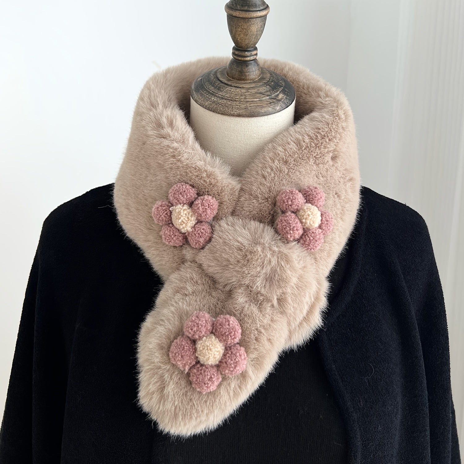 Flowers Plush Cross Scarf Winter Warm Nack Gaiters Women Accessories
