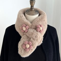 Flowers Plush Cross Scarf Winter Warm Nack Gaiters Women Accessories