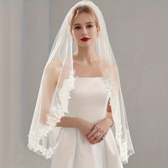 Mid Length Lace Bridal Veil with Comb for Wedding Ceremony