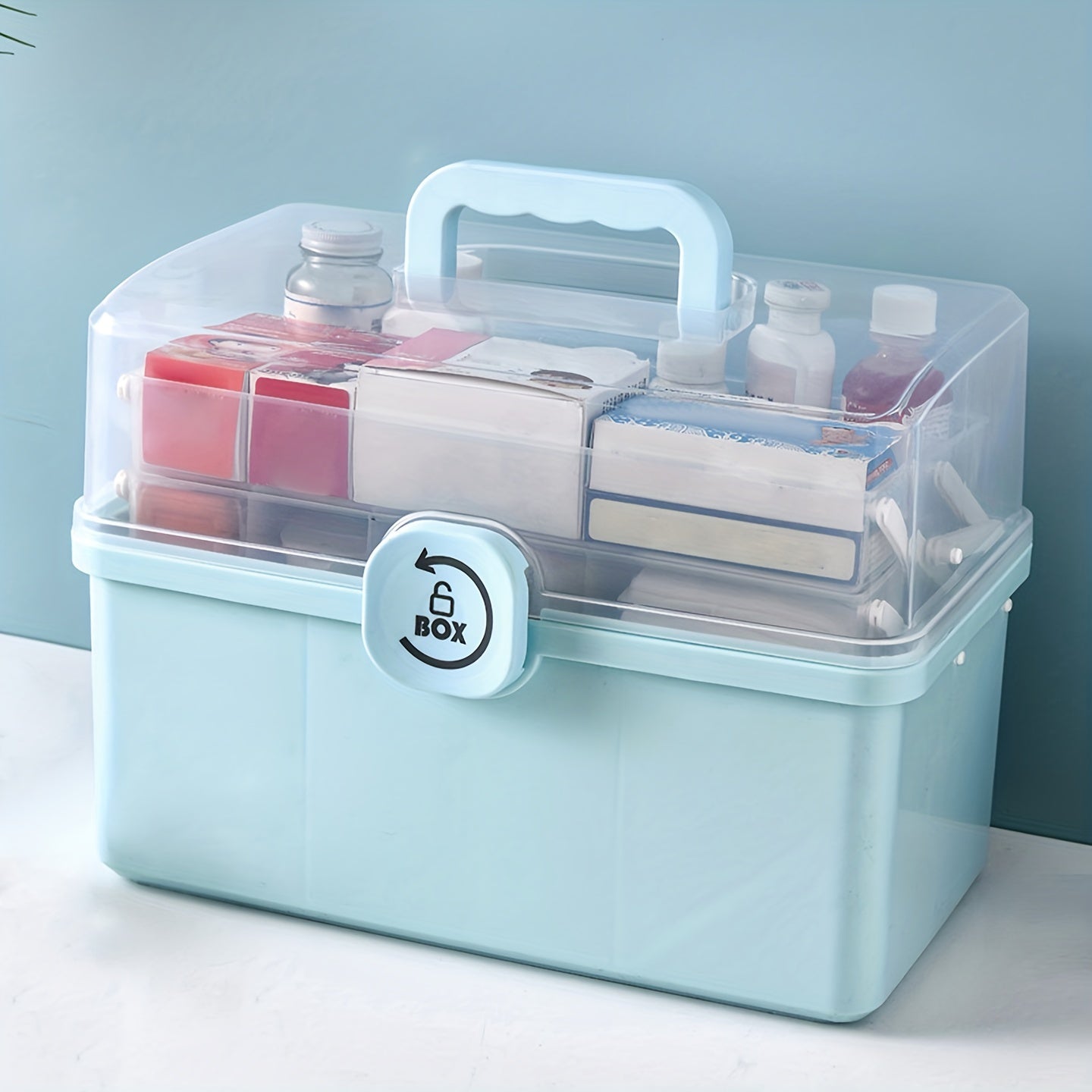 3-Layer Medicine Storage Box with Handle & Lid Large Durable Plastic Basket