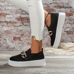 Women's Chain Decor Platform Sneakers Slip On Shoes
