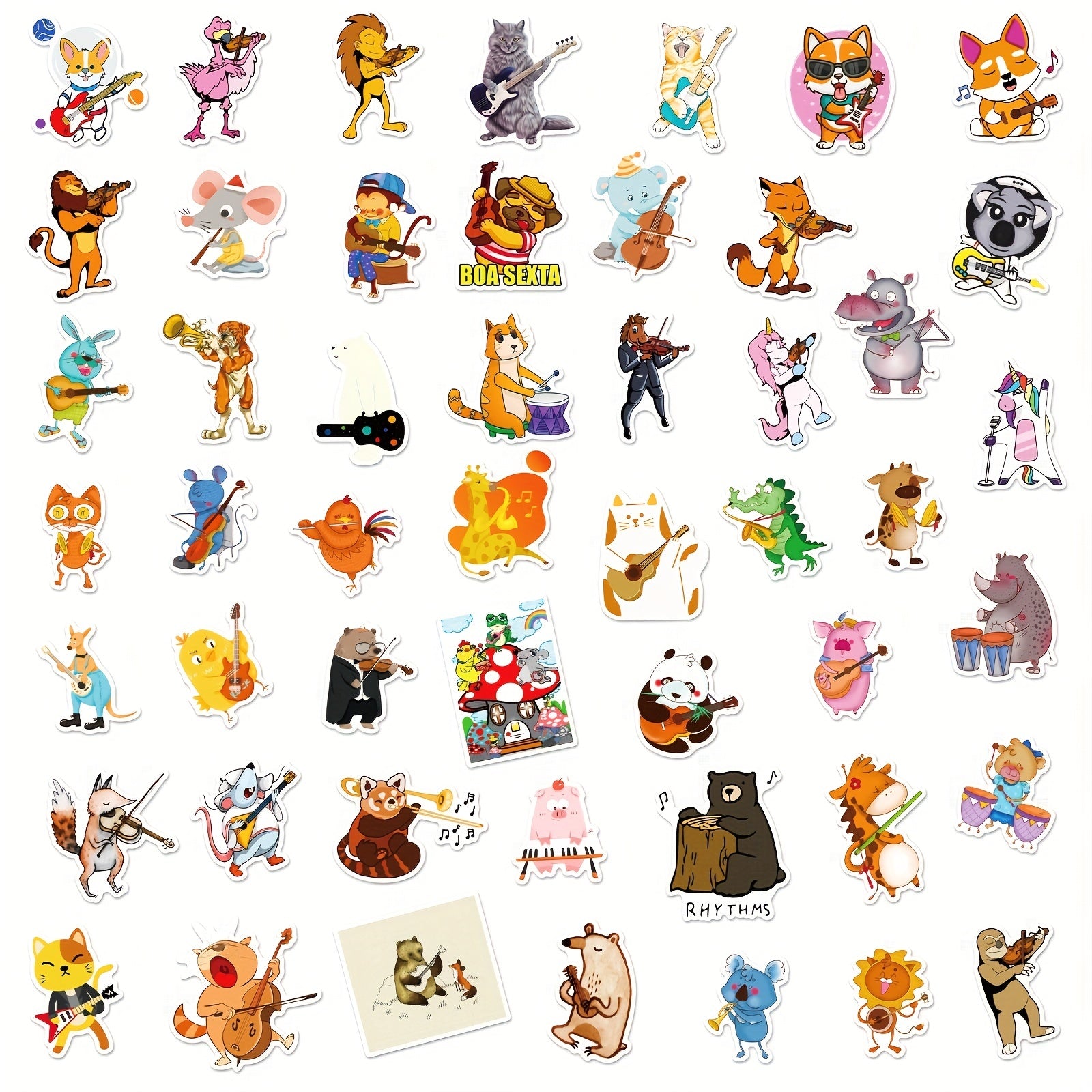 50pcs Animal Concert Stickers Waterproof Vinyl Music Sticker Cartoon Sticker