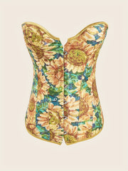 Corset Women's Plus Painting Print Grommet Lace Up Back Tummy Control