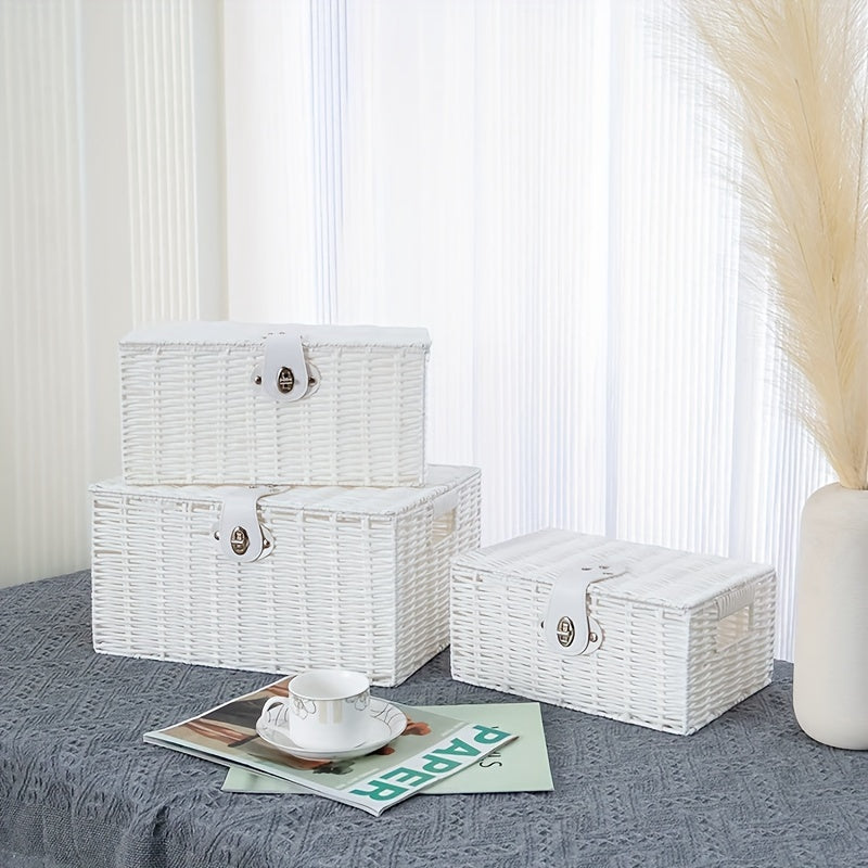 Desktop Woven Box W/Lid Skincare Storage Box Durable Basket