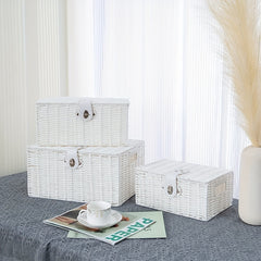 Desktop Woven Box W/Lid Skincare Storage Box Durable Basket