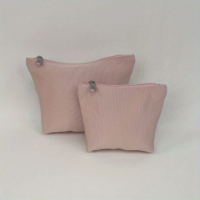 2pcs Travel Makeup Pouch Set Water Resistant Solid Style Zipper Bag Girls Women
