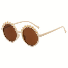 Girls Sweet Flowers Round Frame Sunglasses UV Protection Summer Accessories