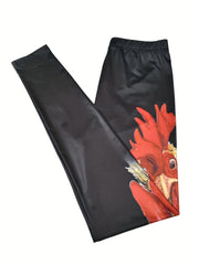 Rooster Print Skinny Leggings Casual Stretchy Leggings Women's Clothing